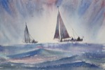 seascape, ocean, sea, waves, boat, sailboat, original watercolor painting, oberst